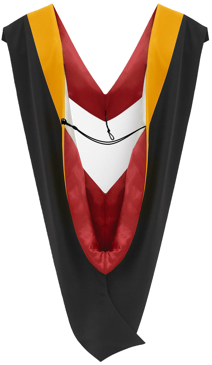Deluxe Bachelors/Masters Hood - Science Gold Velvet, Red & White