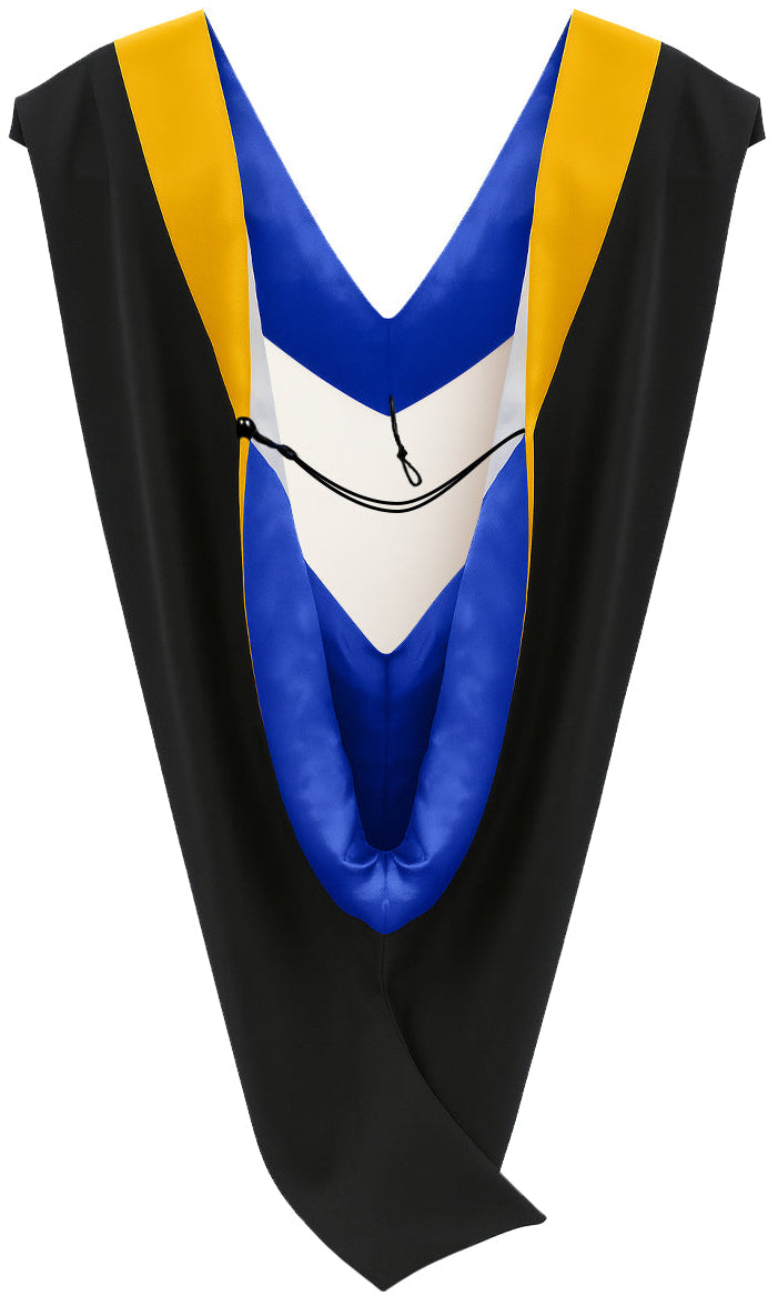 Deluxe Bachelors/Masters Hood - Science Gold Velvet, Royal Blue & White