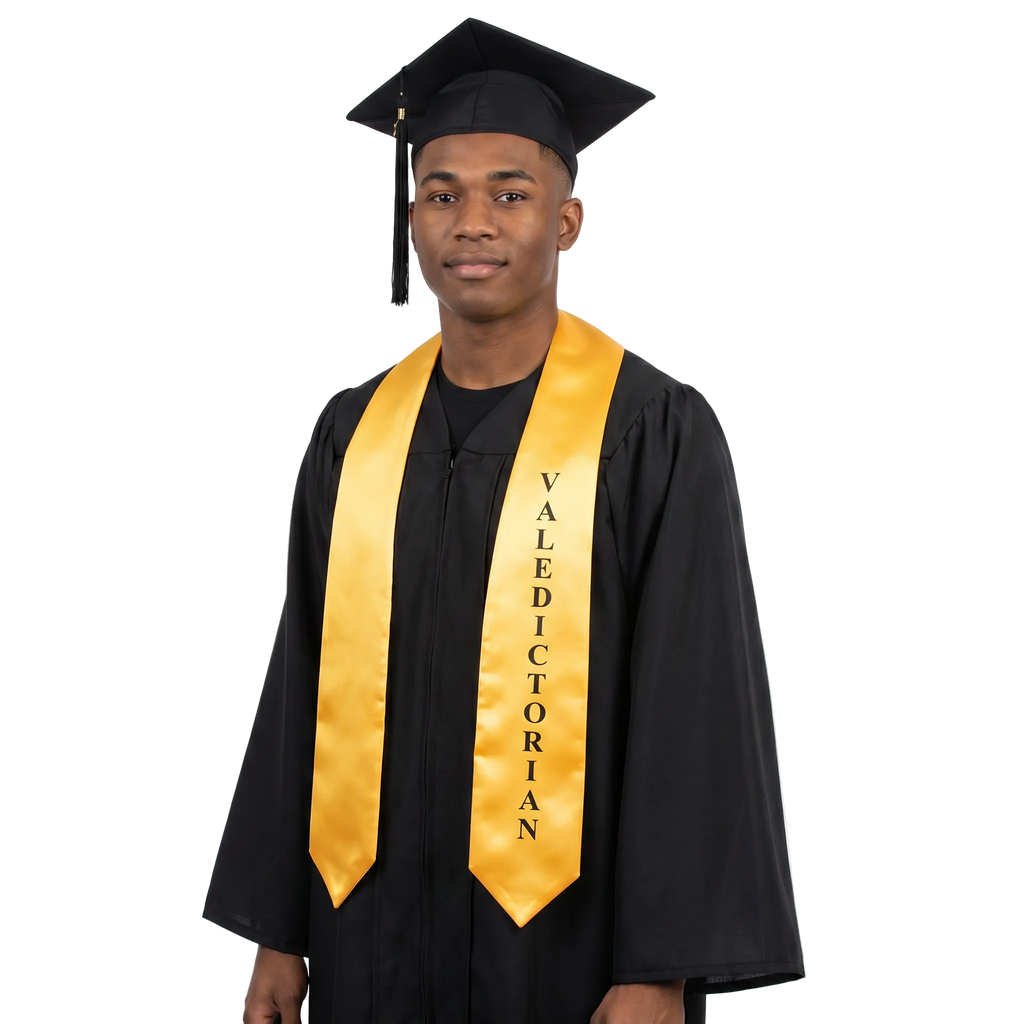 Gold Valedictorian Graduation Stole – High Quality Gold Satin with Black Valedictorian Print