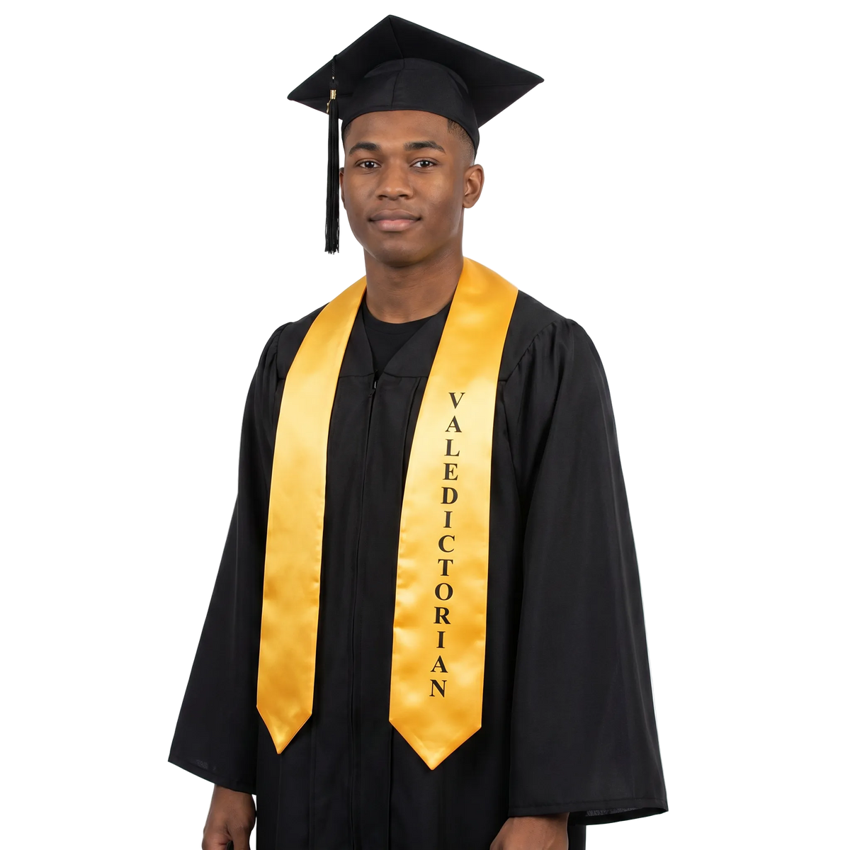 Gold Valedictorian Graduation Stole – High Quality Gold Satin with Black Valedictorian Print