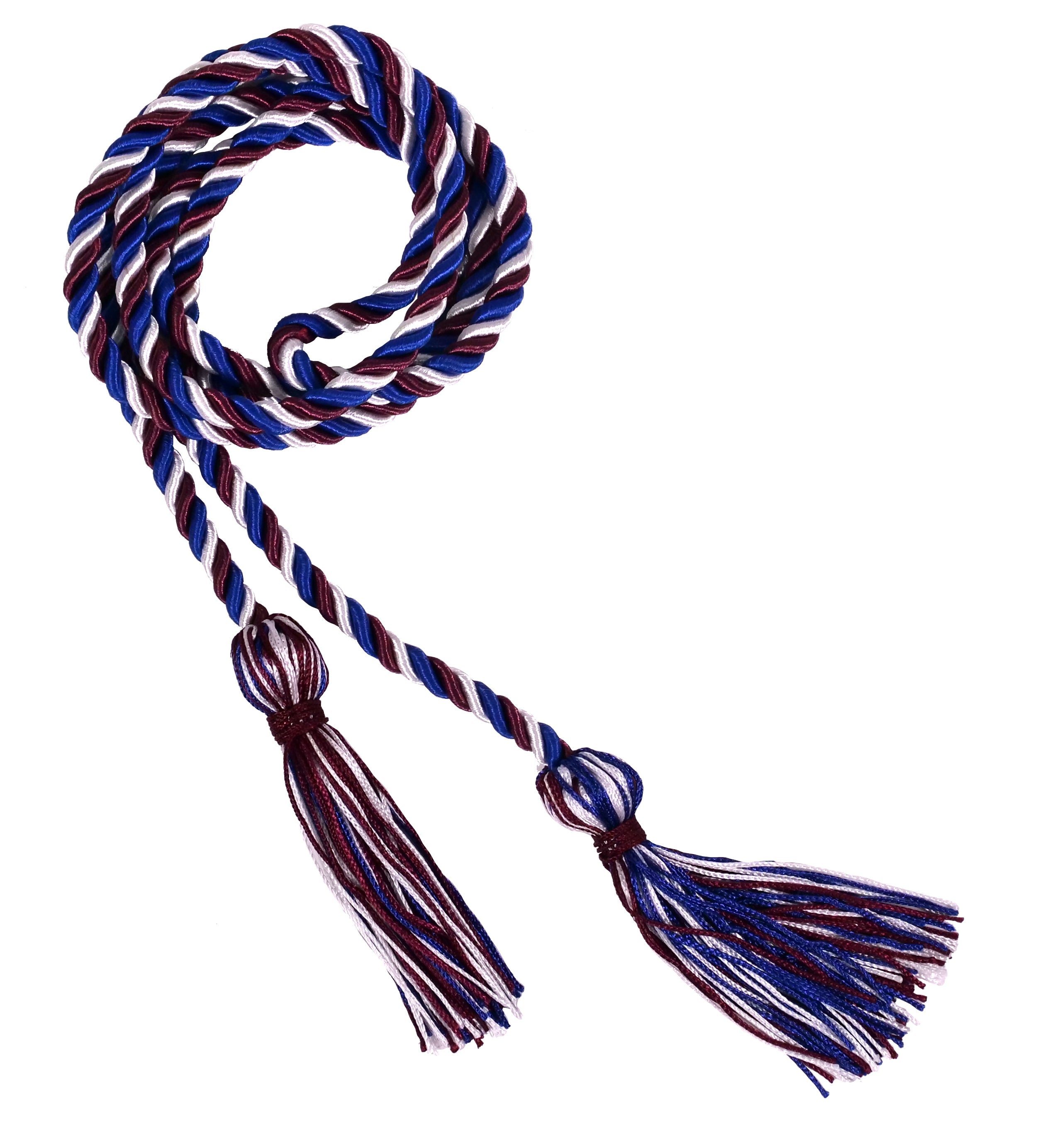 Maroon, White and Royal Blue Intertwined Graduation Honor Cord