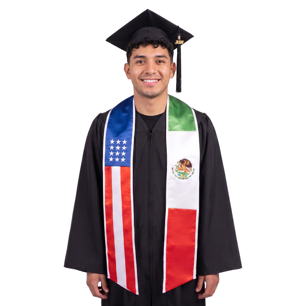 **Mixed USA & Mexico flag graduation stole with combined American and Mexican flag sash design**