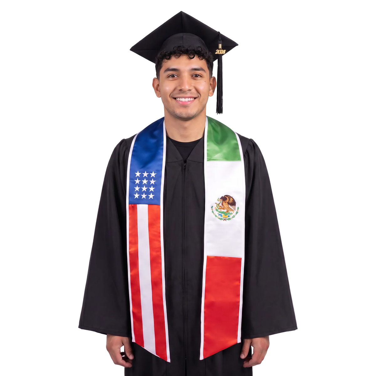 **Mixed USA & Mexico flag graduation stole with combined American and Mexican flag sash design**