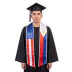 **Mixed USA & Philippines flag graduation stole with combined American and Filipino flag sash design**