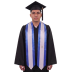 Nicaragua graduation stole with blue and white vertical stripes and the Nicaraguan coat of arms, Nicaragua flag sash.
