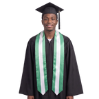 Nigeria graduation stole with green and white vertical stripes, Nigerian flag sash.

