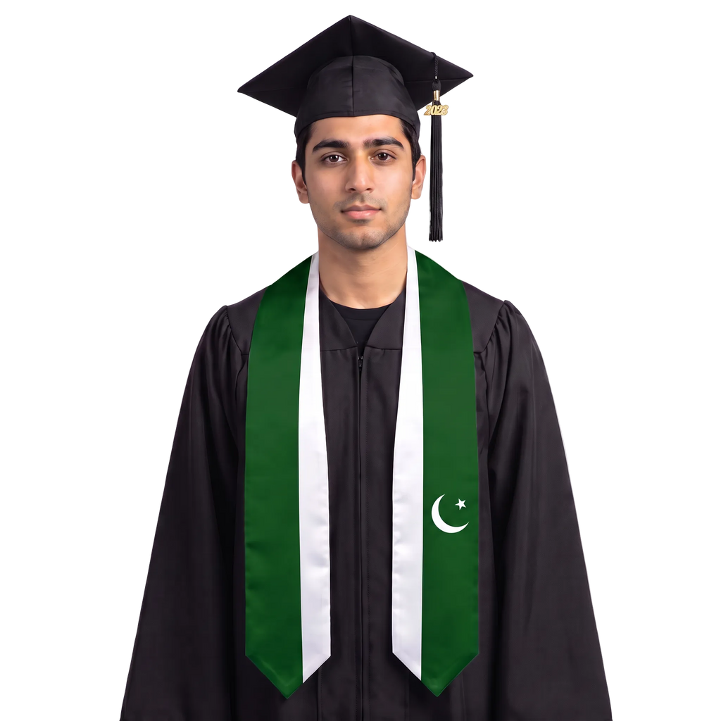 Pakistan graduation stole with Pakistan flag design, satin graduation sash for high school and college commencement