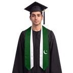 Pakistan graduation stole with Pakistan flag design, satin graduation sash for high school and college commencement