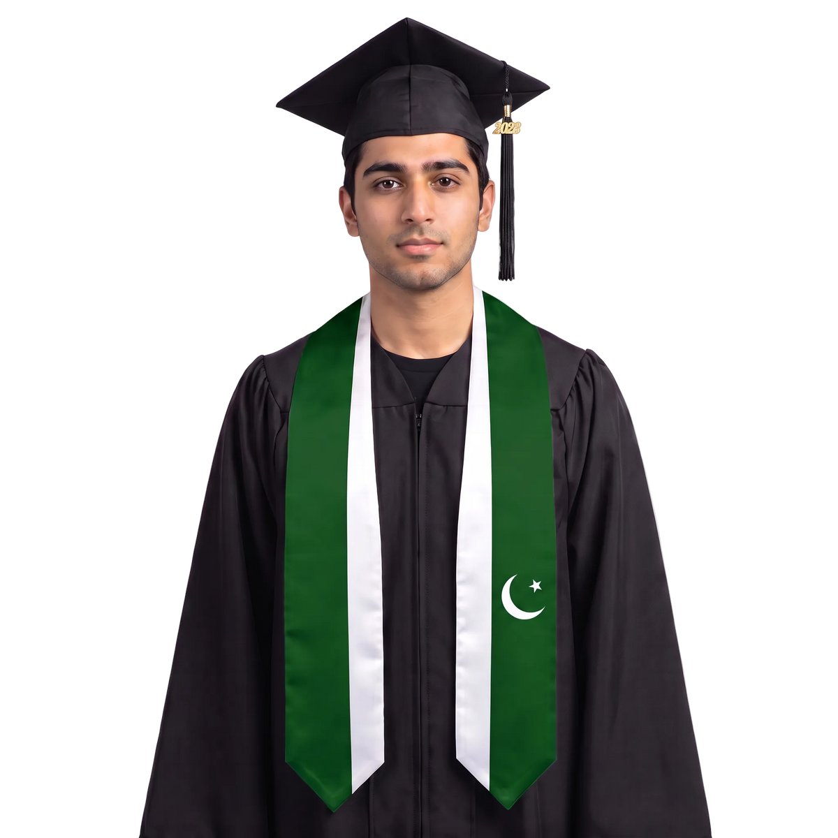 Pakistan graduation stole with Pakistan flag design, satin graduation sash for high school and college commencement