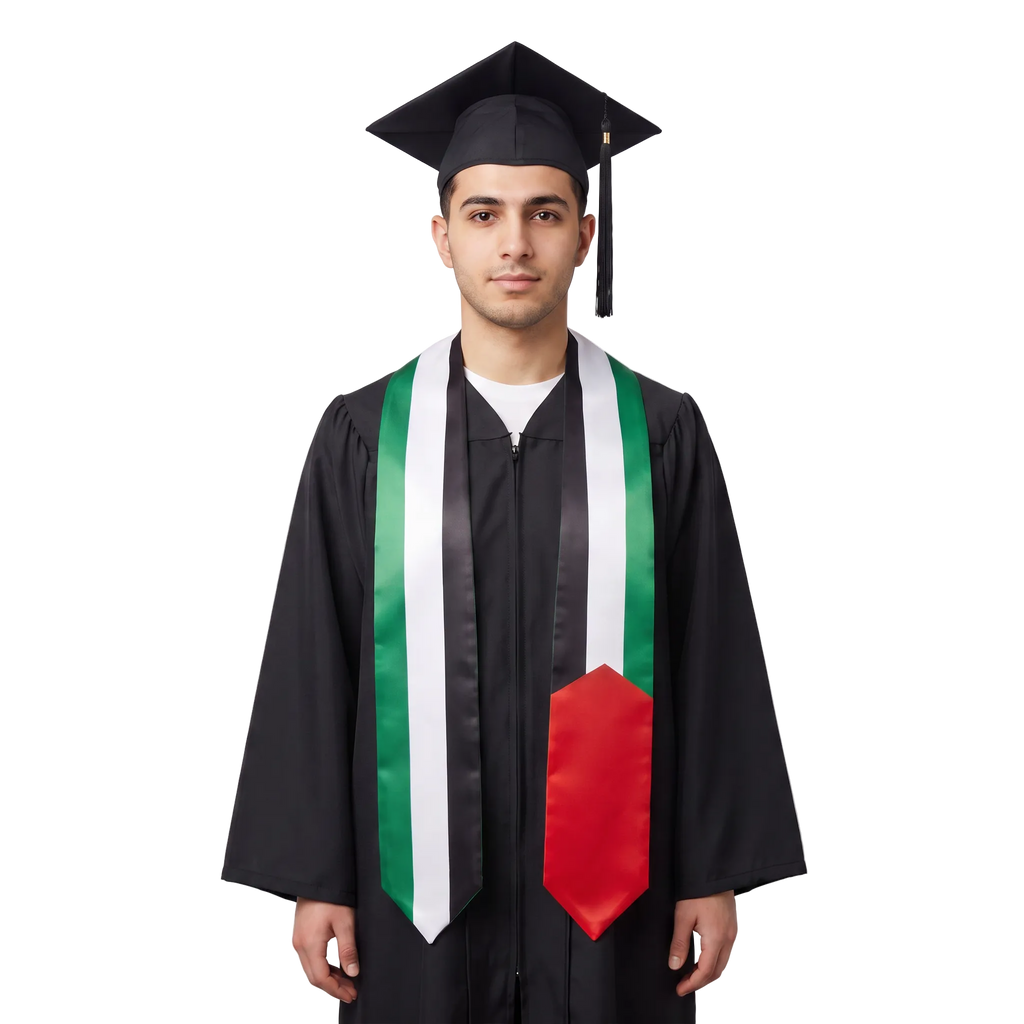 Palestine graduation stole with Palestinian flag design, satin graduation sash for high school and college commencement