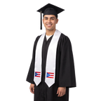 White Puerto Rico graduation stole with embroidered Puerto Rican flag patches on both ends.
