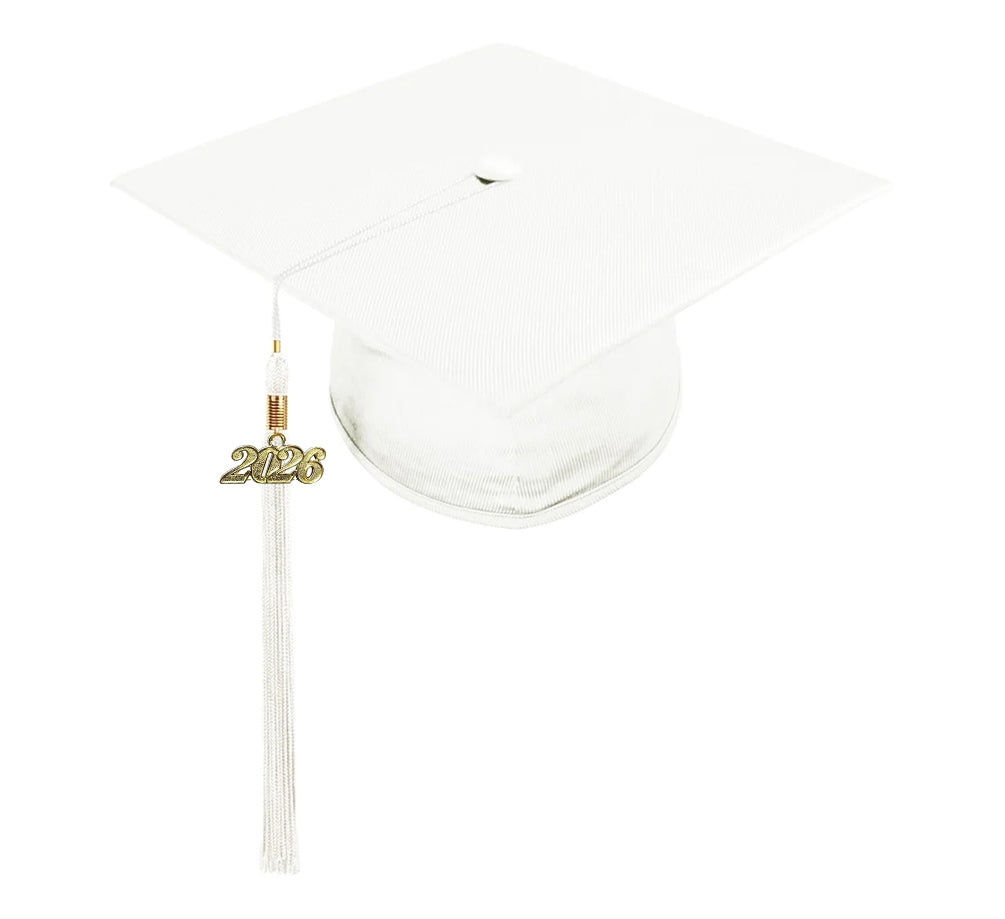 Shiny White High School Cap & Tassel