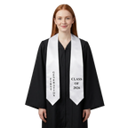 White First Generation 2026 graduation stole with black lettering