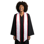 White slanted graduation stole with red trim and angled ends