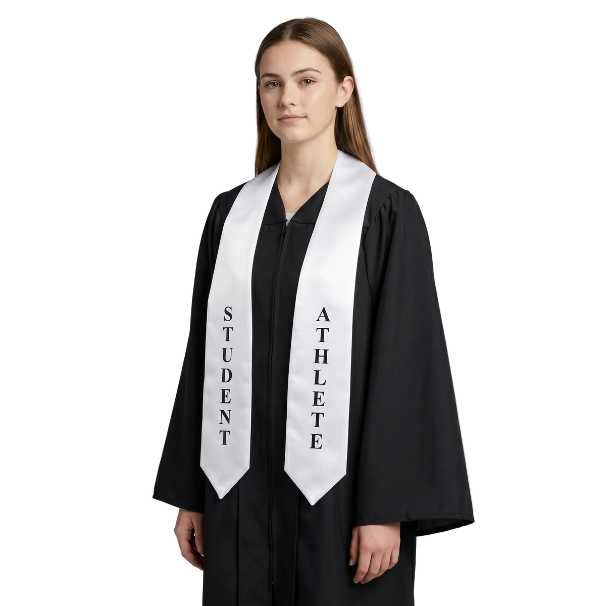 White “Student Athlete” graduation stole for high school and college commencement