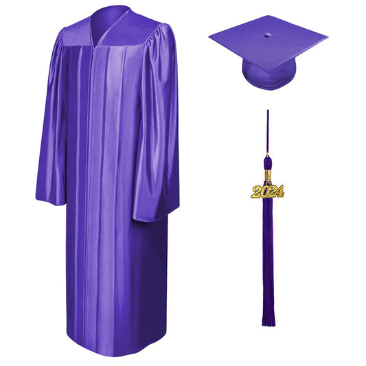 Shiny Purple Bachelors Cap & Gown