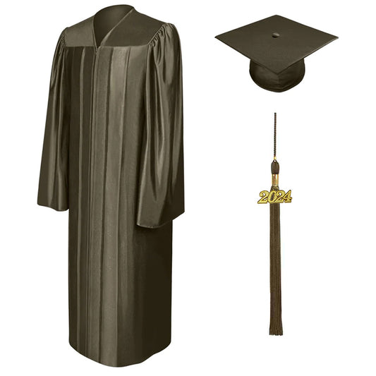 Shiny Brown Bachelors Cap & Gown