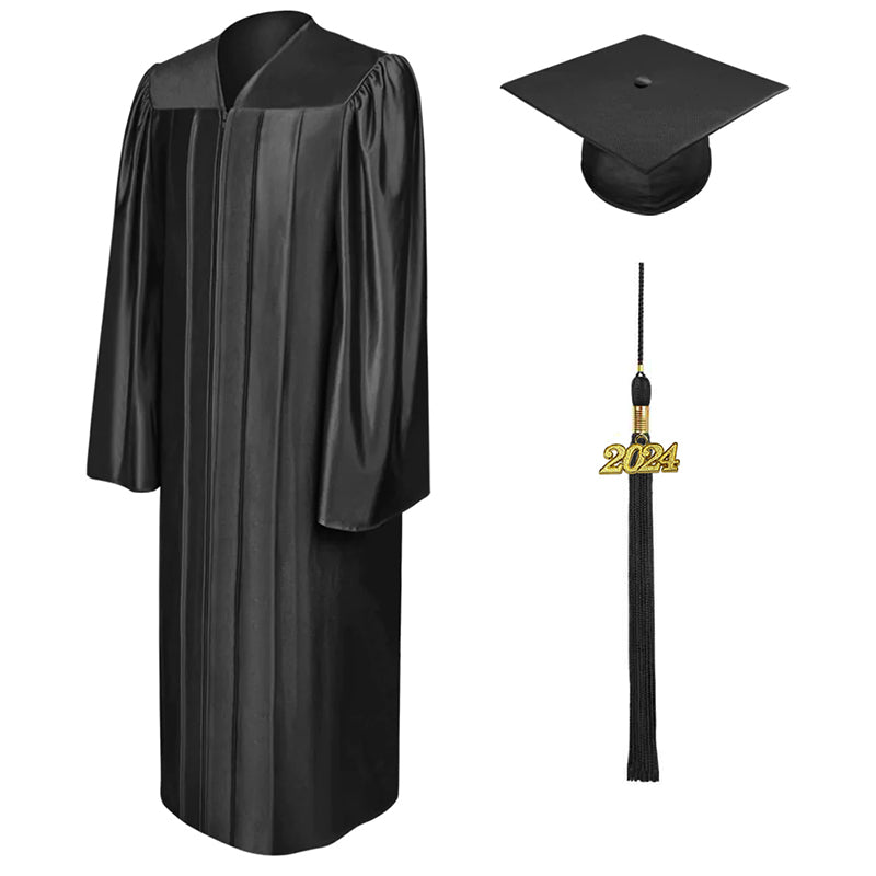 Shiny Black Bachelors Academic Cap & Gown