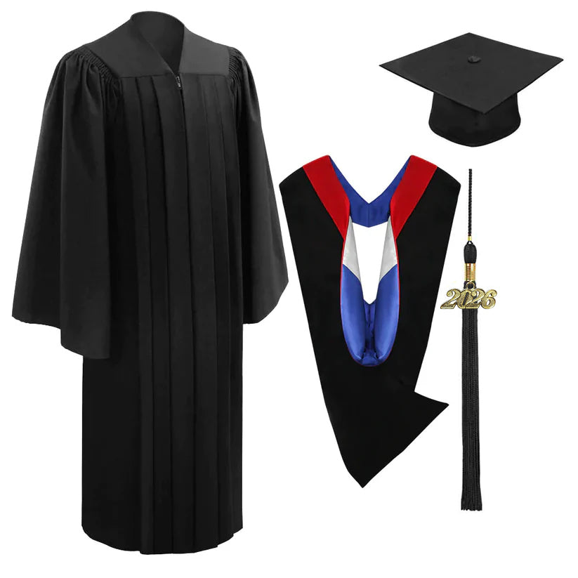 Deluxe Black Bachelors Academic Cap, Gown & Hood