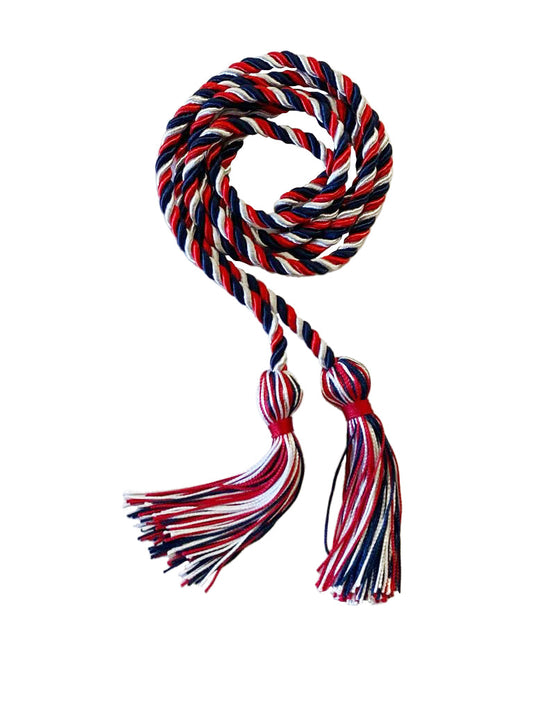Red, Navy Blue and White Intertwined Elementary Honor Cord