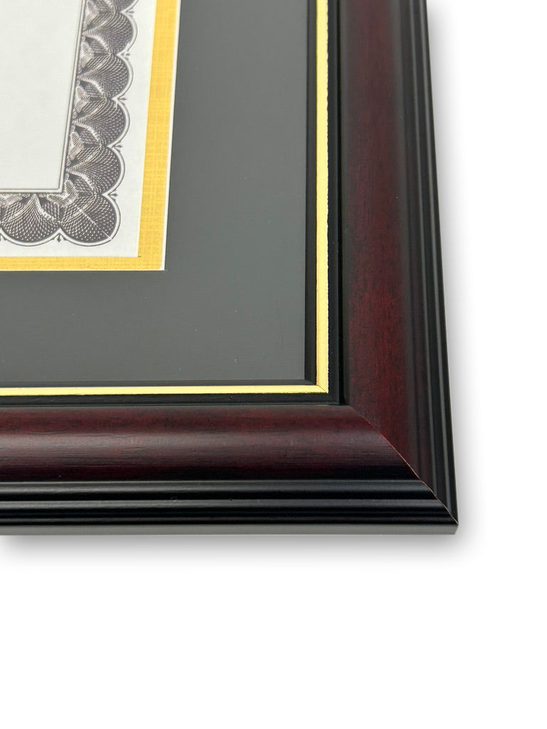 Triple Document Graduation Diploma Frame in Real Wood Glossy Cherry with Gold Trim, Fits 8.5" x 11" Certificate