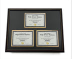 Triple Document Graduation Diploma Frame in Real Wood Glossy Cherry with Gold Trim, Fits 8.5" x 11" Certificate