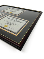 Triple Document Graduation Diploma Frame in Real Wood Glossy Cherry with Gold Trim, Fits 8.5" x 11" Certificate