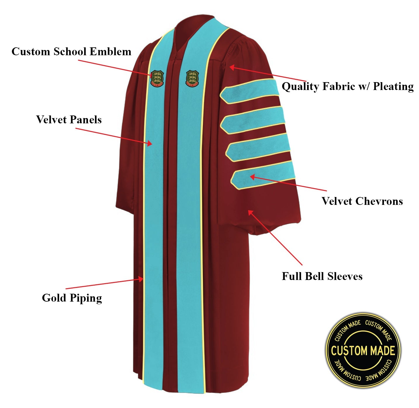 Custom Doctoral Graduation Gown - Doctorate Regalia - Graduation Cap and Gown
