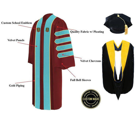 Custom Doctoral Graduation Tam, Gown and Hood Package - Doctorate Regalia - Graduation Cap and Gown