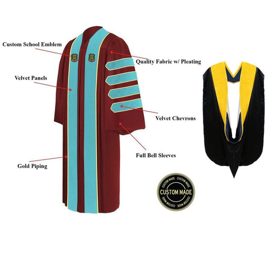 Custom Doctoral Graduation Gown and Hood Package - Doctorate Regalia - Graduation Cap and Gown
